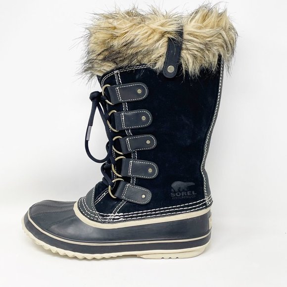 Sorel Womens Joan of Arctic Black Leather Lace up Rubber Bottom Boots Size 9 - Picture 2 of 13